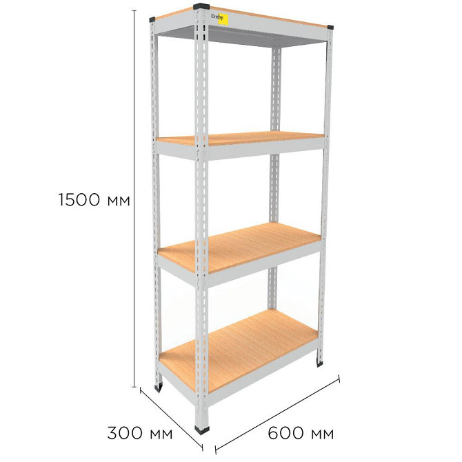 Металевий стелаж Emby Light Series (розмір 1500х600x300мм) 4 полиці ДСП до 100кг Білий Вінниця - фото 3