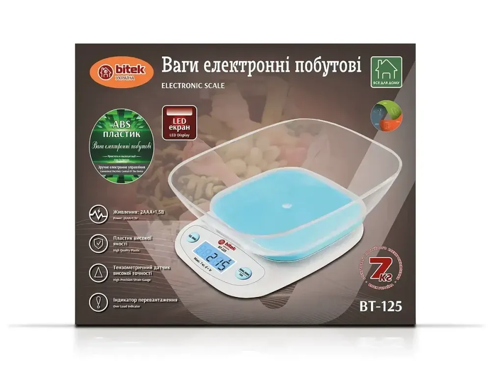 Ваги електронні побутові 7кг кухонні з прямокутною чашею BITEK BT-125 універсальні Одеса - фото 7