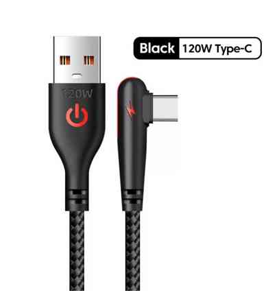 Плетений кабель для швидкого заряджання USB Type C. 90 градусів. Чорний 1,5 м Запоріжжя