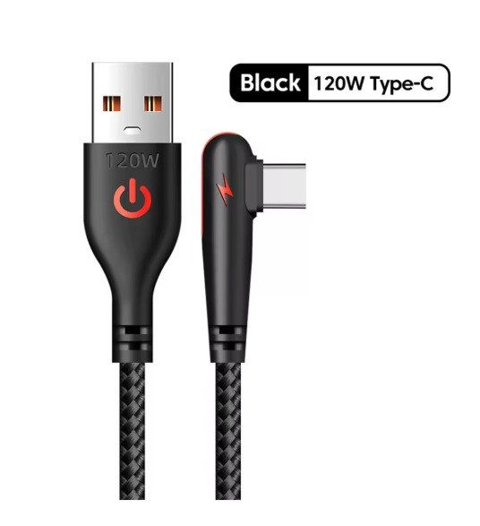 Плетений кабель для швидкого заряджання USB Type C. 90 градусів. Чорний 1,5 м Запоріжжя - фото 2