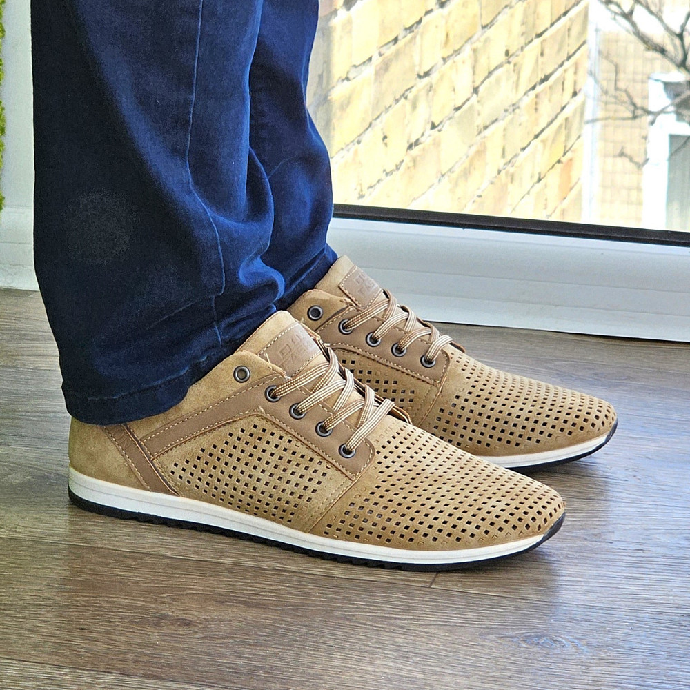 Чоловічі мокасини Літні Бежеві Кросівки Сіточка Коричневі Світлі (розміри: 40,41,42,43,44,45) - 201-4 Дніпро - фото 5