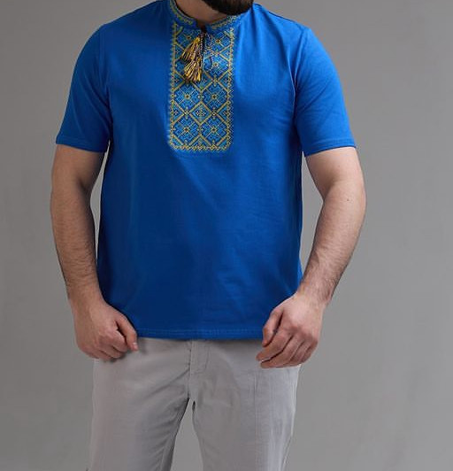 Футболка вышиванка синего цвета с желтым орнаментом S Киев - изображение 1