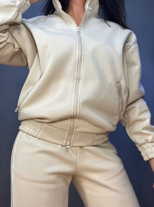 Костюм женский A-N 2738 свитшот на молнии и брюки равны от бедра с лампасом бежевый, бежевый, L Киев - изображение 14