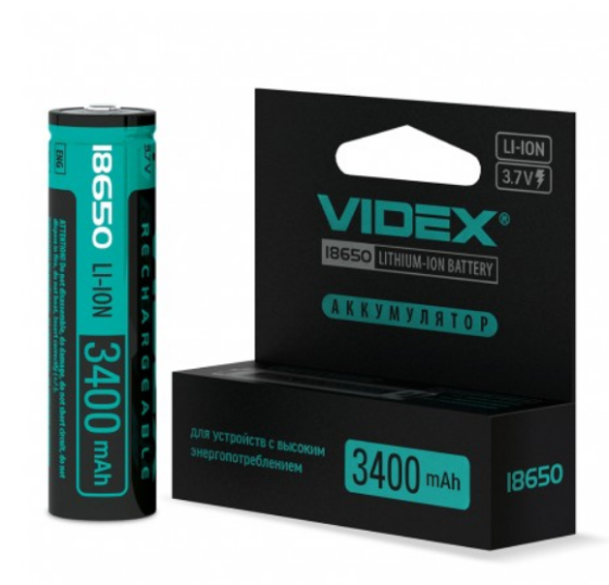 Акумулятор 18650 Li-lon 3400mAh захист (бл-1шт) Videx Житомир