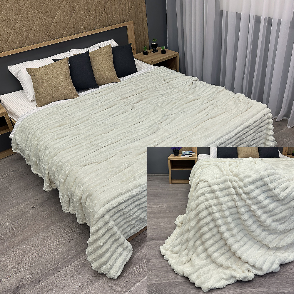 Плед-покривало смужка Шарпей 220х225 см (+-5см) Молочний (87-033) Київ - фото 1