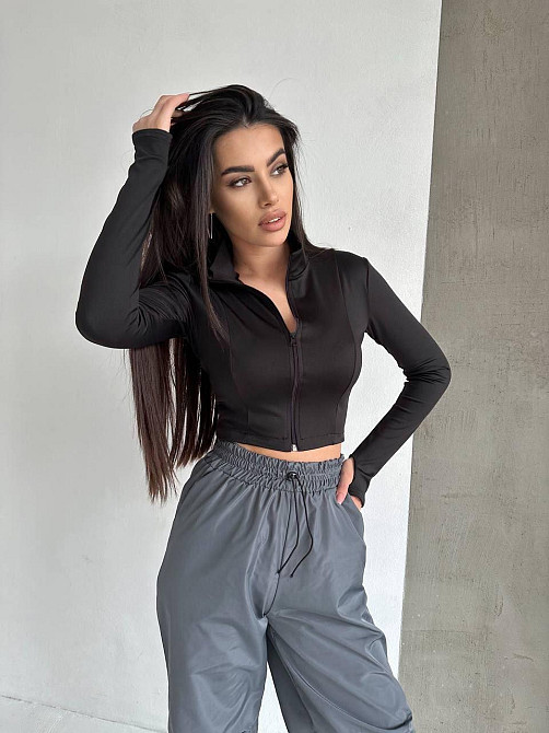 Женский укороченный лонгслив на молнии микродайвинг Черный, 46/48 Одесса - изображение 1