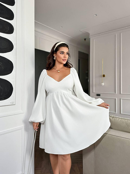 Женское романтическое платье батал с декольте плотная костюмка Белый, 46/48 Одесса - изображение 4