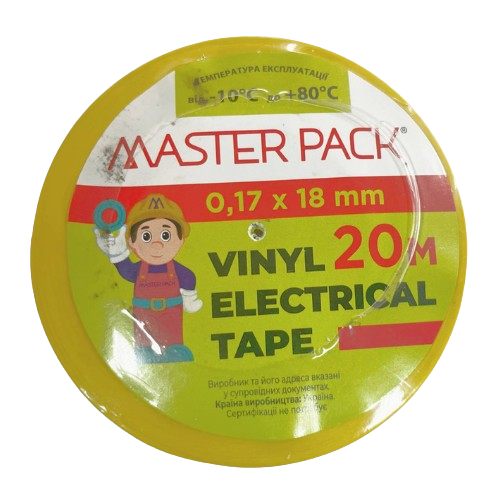Ізоляційна стрічка 18мм*20м 170мкм жовта Master Pack Житомир - изображение 1