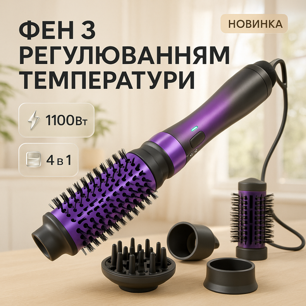 Электрофен с насадками, Фен для укладки средних волос, Фен-щетка для волос с концентратором SK-62 Львов - изображение 14