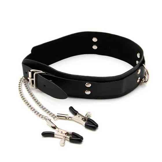 БДСМ нашийник із затискачами для сосків - Чорний - Садо-мазо Вінниця