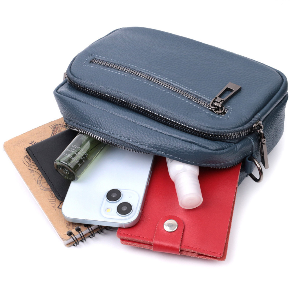 Оригінальна сумка жіноча з накладною кишенею з натуральної шкіри Vintage 22641 Синя Київ - фото 10