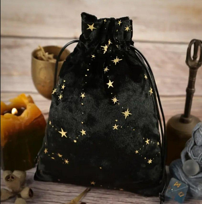 Черный бархатный мешочек для карт Таро – с золотыми звездами Киев - изображение 1
