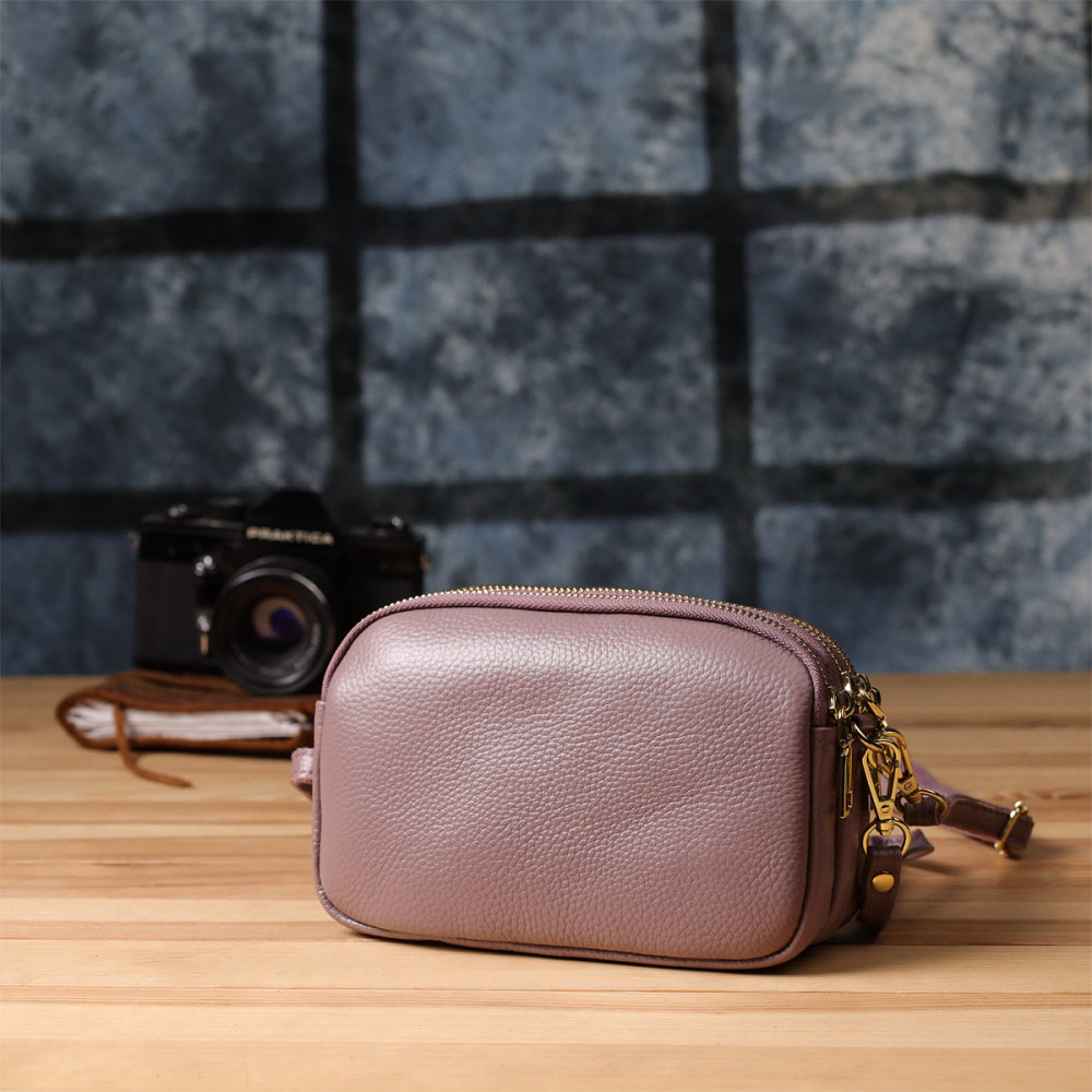 Функціональна жіноча сумка з натуральної шкіри з трьома секціями Vintage 22891 Пурпурний Київ - фото 10