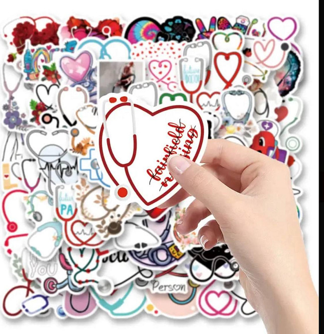 Набор наклеек со стетоскопами и сердцами, 50 шт Киев - изображение 3