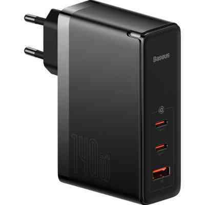 Зарядний пристрій Baseus 2xUSB-C 140W + 1xUSB GaN + cable USB-C to USB-C black (CCGP100201) Вінниця