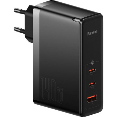 Зарядний пристрій Baseus 2xUSB-C 140W + 1xUSB GaN + cable USB-C to USB-C black (CCGP100201) Вінниця - фото 1
