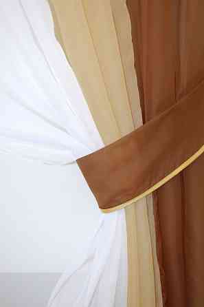 Кухонні штори VR-Textil № 054к комбіновані коричневий з бежевим і білим 400х170 см (50-640) Київ