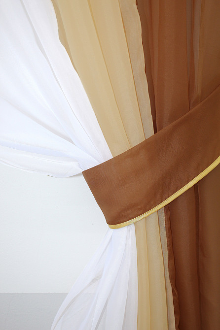 Кухонні штори VR-Textil № 054к комбіновані коричневий з бежевим і білим 400х170 см (50-640) Київ - фото 3