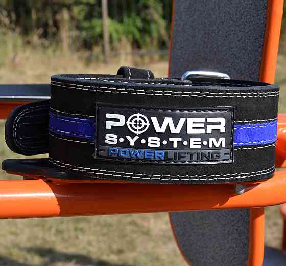 Пояс для пауерліфтингу Power System PS-3800  PowerLifting шкіряний Black/Blue Line M Луцк