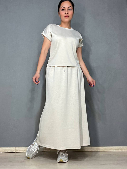 Костюм женский A-N 26067 футболка с длинной юбкой оверсайз, бежевый, one size Киев - изображение 11