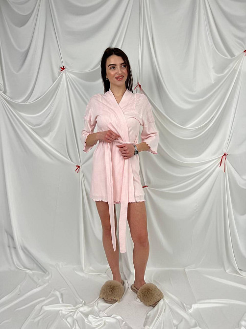 Домашний халат из трикотажа бамбук Розовый XS/S Харьков - изображение 1