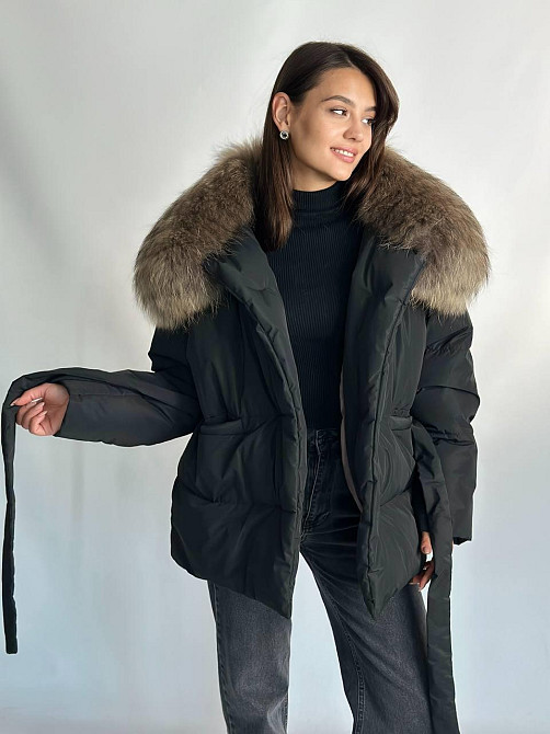 Женский зимний черный пуховик Aria Raccoon с натуральным мехом енота 50 Харьков - изображение 5