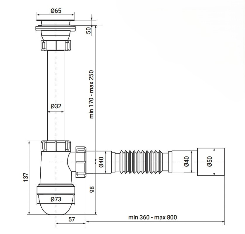 Сифон для раковини Zerix SU-03-А з ревізією (Колір білий) 1 1/4'' (ZX5083) ( 24413 ) Харьков - изображение 2