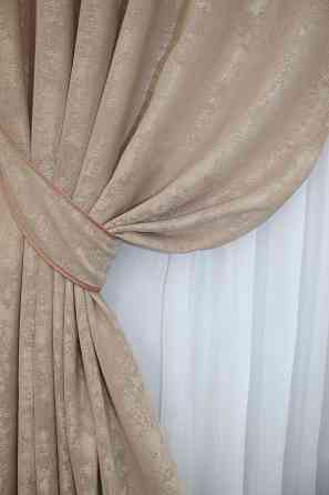 Комплект готових штор VR-Textil Жакард Sultan YL № 1290ш Бежево-пудровий 100х270 см 2 шт (31-564) Київ