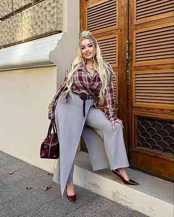 Женские базовые брюки с имитацией юбки костюмка Серый, 56/58 Одесса