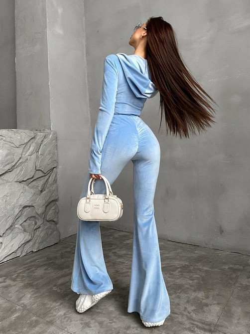 Жіночий стильний повсякденний велюровий комбінезон Блакитний, 46/48 Одеса - фото 3