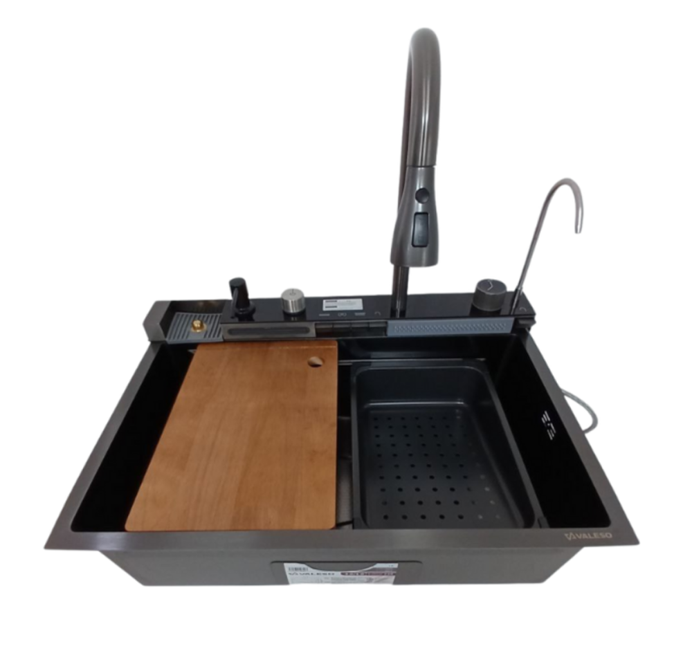 VALESO Мийка кухонна PVD чорна Valeso Handmade "Водоспад" (ДЕКОР) 68х45M Київ - фото 1