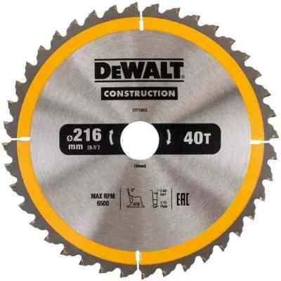 Диск пильний DeWALT СONSTRUCTION , 216 х 30, 40 z, АТВ, -5 градусів, універсальне застосування (DT1953) Вінниця