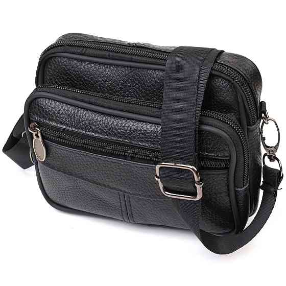 Горизонтальная поясная сумка для мужчин из натуральной кожи 21485 Vintage Черная Киев