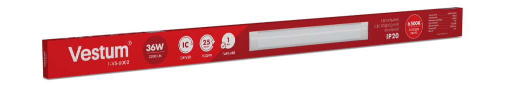 Світлодіодний лінійний світильник Vestum 1,2м 36W 6500K 220V IP20 Vestum 1-VS-6002 Днепр - изображение 2