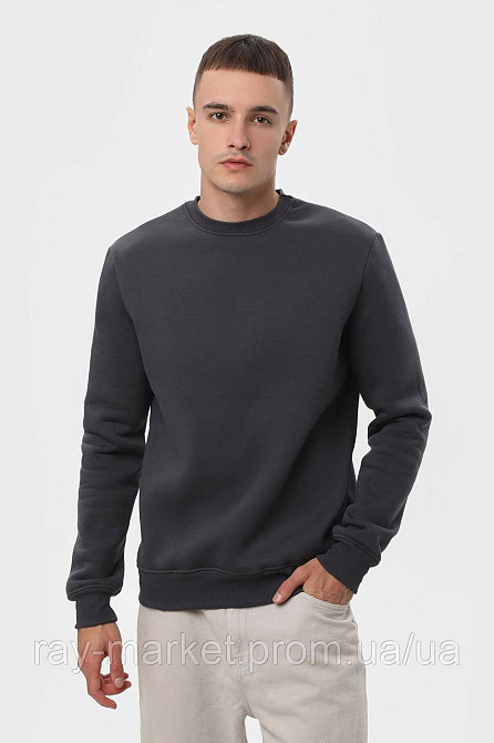 Світшот чоловічий базовий утеплений RAY BASIC темно-сірий (U0301M-Dark Grey) S, Демісезонна, Тринитка з начосом (на флісі) Київ - фото 1