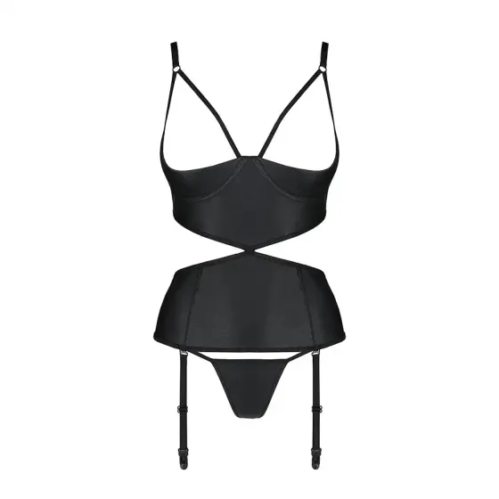 Корсет з відкритими грудьми Passion JANNIES CORSET XXL/XXXL black, стрінги в наборі Львов