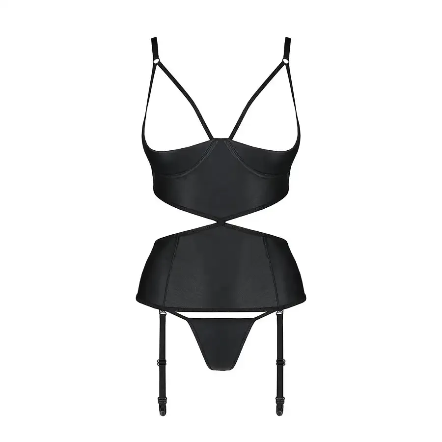 Корсет з відкритими грудьми Passion JANNIES CORSET XXL/XXXL black, стрінги в наборі Львов - изображение 3