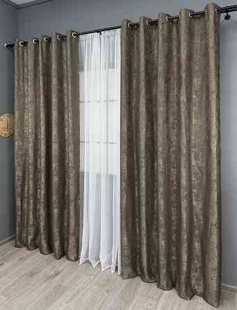 Комплект штор на люверсах VR-Textil Жаккард Sultan XO № 1486ш какао 150х250 см 2 шт (37-0251) Киев
