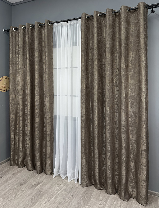 Комплект штор на люверсах VR-Textil Жаккард Sultan XO № 1486ш какао 150х250 см 2 шт (37-0251) Киев - изображение 4