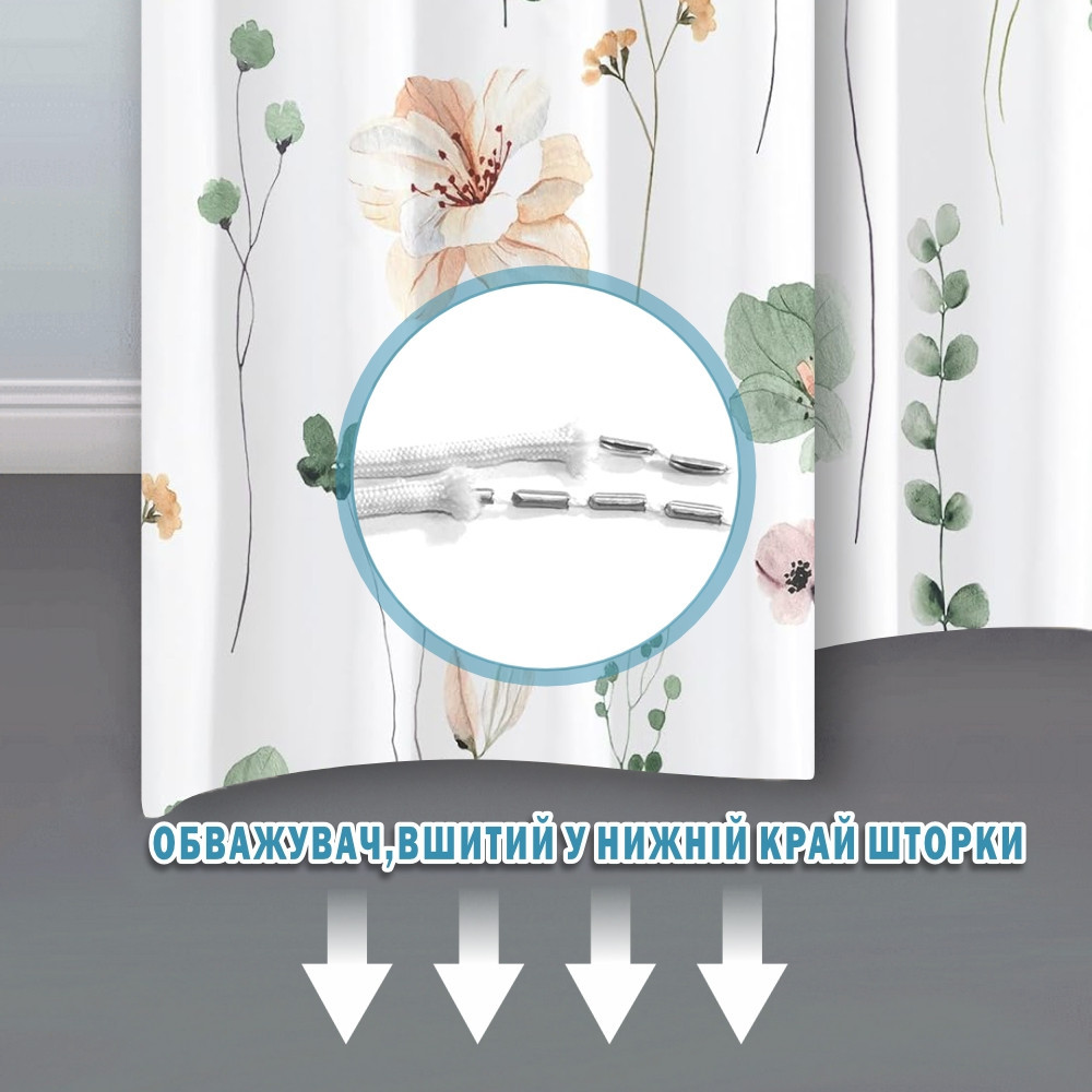Тканевая шторка-занавеска для ванной Aquarius 180 х 180 см с кольцами - Зеленые Бежевые цветы - 100% полиэстер Буча - изображение 5