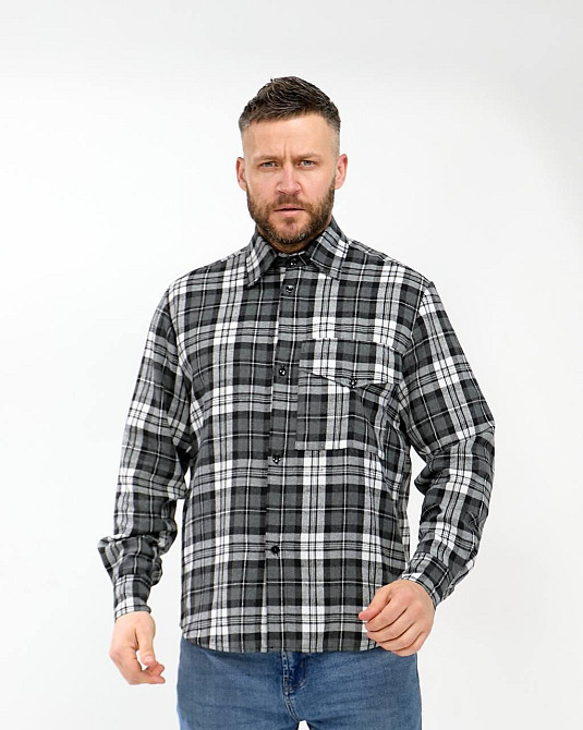 Чоловіча повсякденна картата сорочка турецький котон фланель Чорний, 54/56 Одеса - фото 1