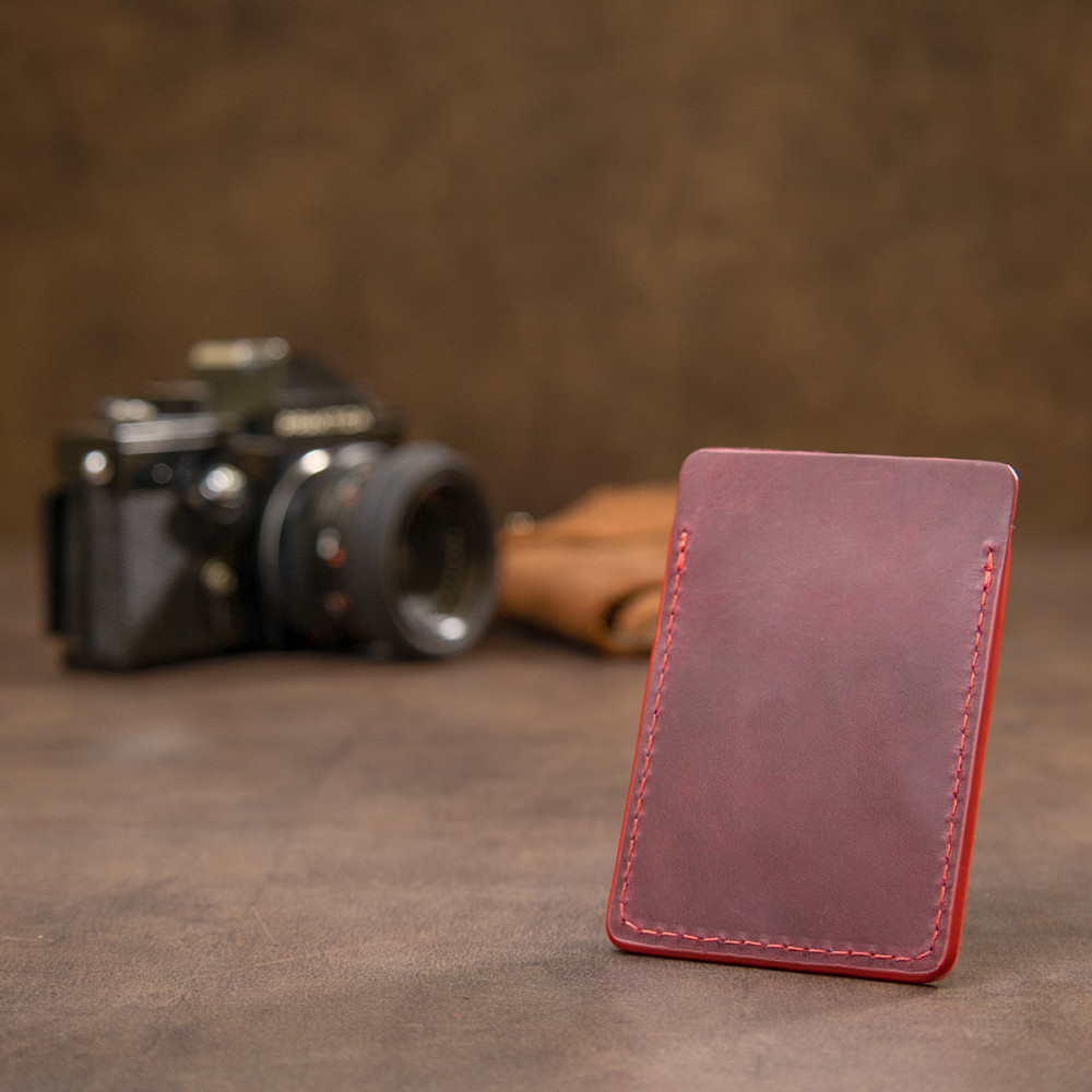 Винтажный кожаный картхолдер GRANDE PELLE 11504 Бордовый Киев - изображение 9