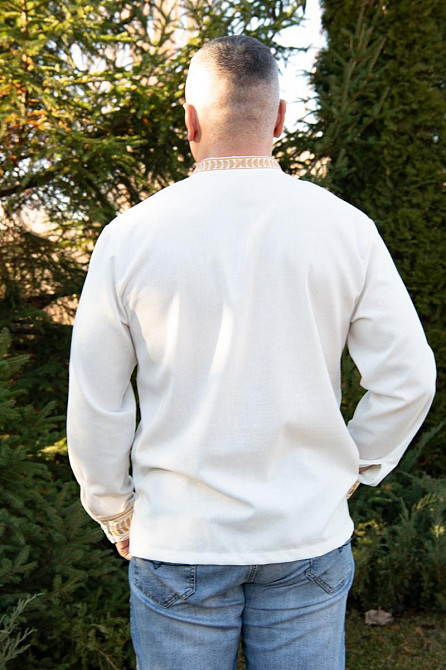 Вышиванка льняная мужская, длинный рукав, молочная, топ Киев - изображение 6