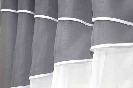 Кухонные шторы VR-Textil № 091к с ламбрекеном и подвязками графитовый с белым 270х170 см (50-252) Киев