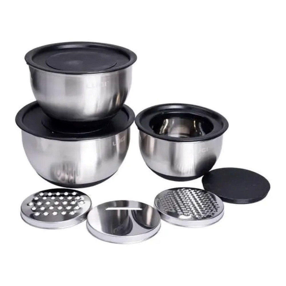 Набір мисок з нержавіючої сталі з кришками і терками салатники з нержавійки 3 штуки 2.5 л/2 л/1 Киев - изображение 1