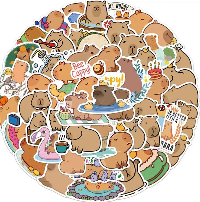 Наліпки з капібарою, наліпки з тваринами, вінілові водонепроникні наліпки для пляшки з водою, комп'ю Київ - фото 4