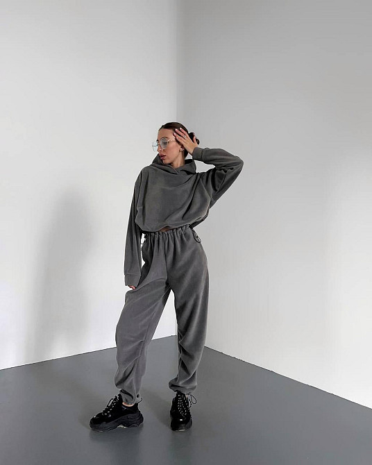 Женский стильный теплый костюм двухсторонний флис. Графит, 42/44 Одесса - изображение 1