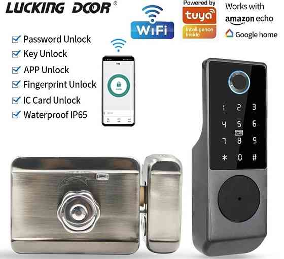 Акция_Замок с Wifi на забор Tuya калиткую дверь с кодом паролем отпечатком Харьков