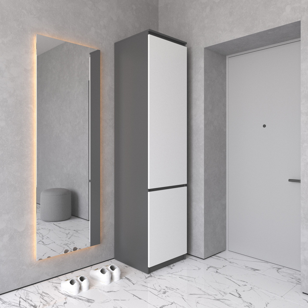 Шкаф пенал VAYS R-21 Антрацит-Белый фасад, с полками и штангой, без ручек, ЛДСП, 50×50×211 см - для одежды и обуви, в прихожую Львов - изображение 1