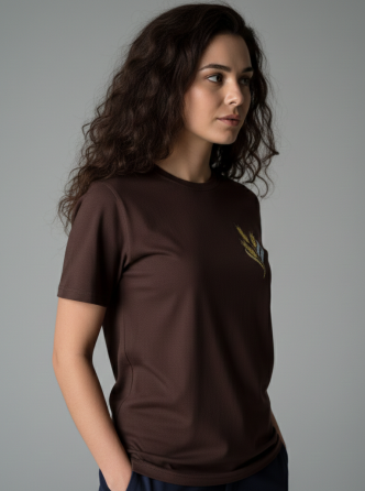 Жіноча коричнева вишита футболка вишиванка з жовтими колосками Київ